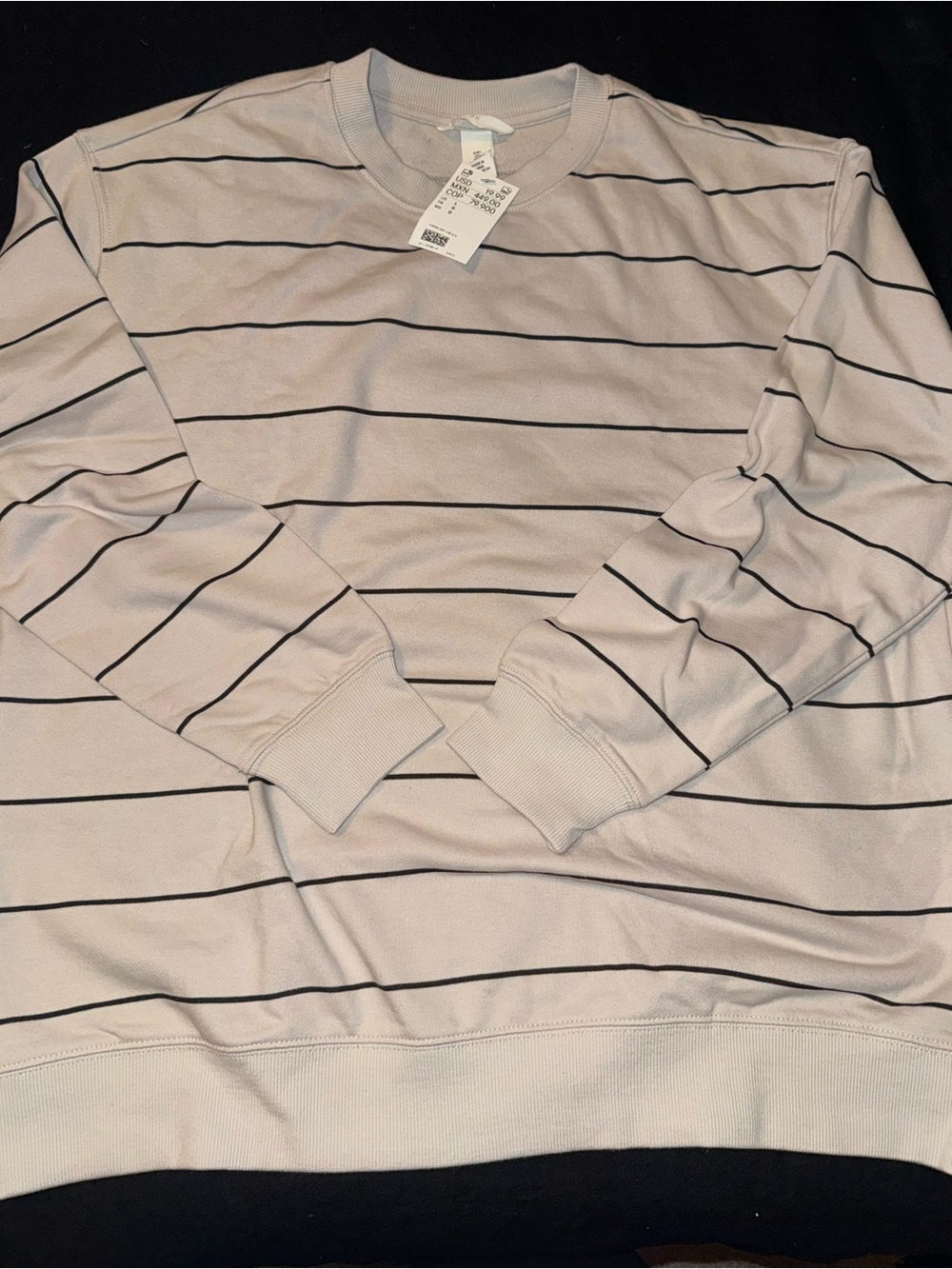 NWT H&M Cream Crewneck Sweatshirt with Thin Black Stripes